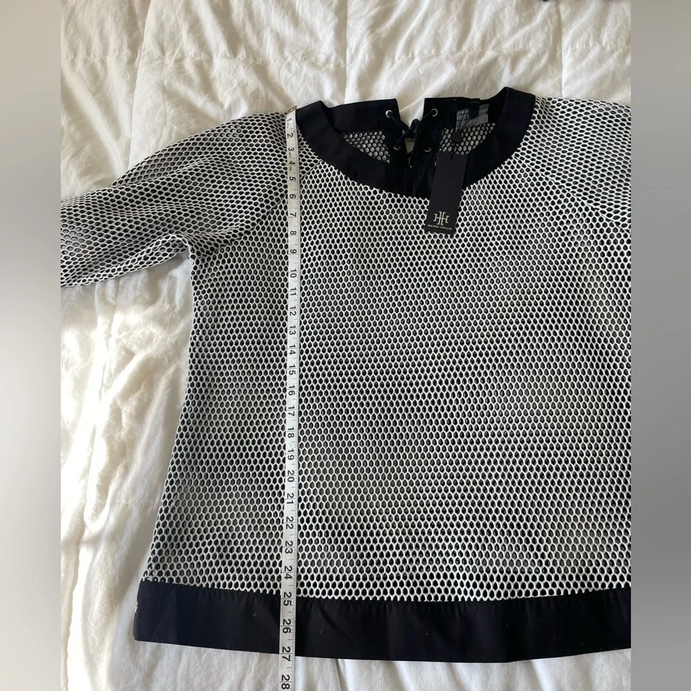 Hilton Hollis black and white mesh string tie swim vacation top shirt | XL - Picture 11 of 12
